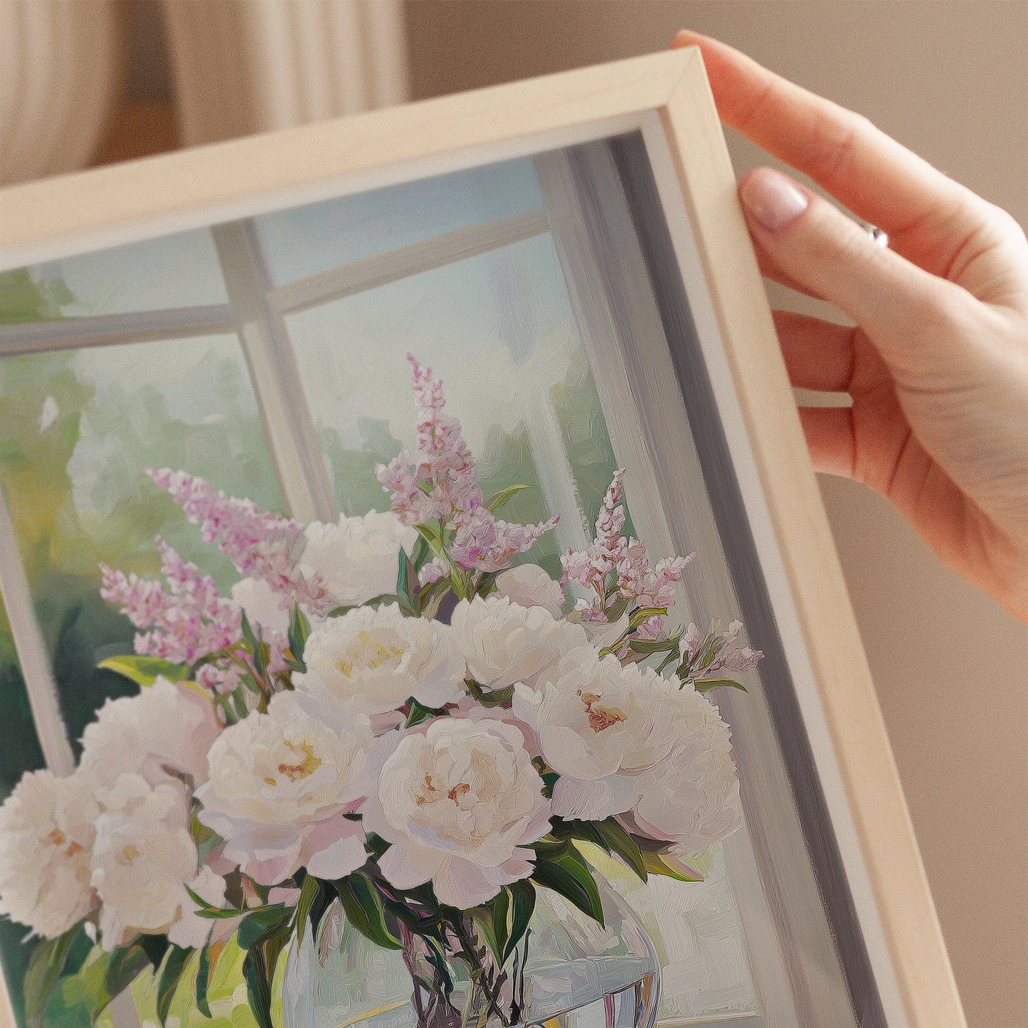 Morning Light Peonies, Cottagecore Floral Wall Art Print, Unframed Soft Botanical Poster on Matte Paper