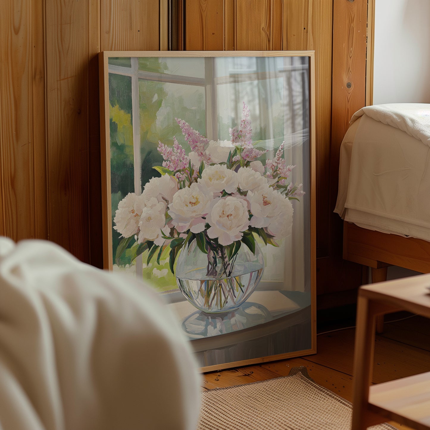 Morning Light Peonies, Cottagecore Floral Wall Art Print, Unframed Soft Botanical Poster on Matte Paper