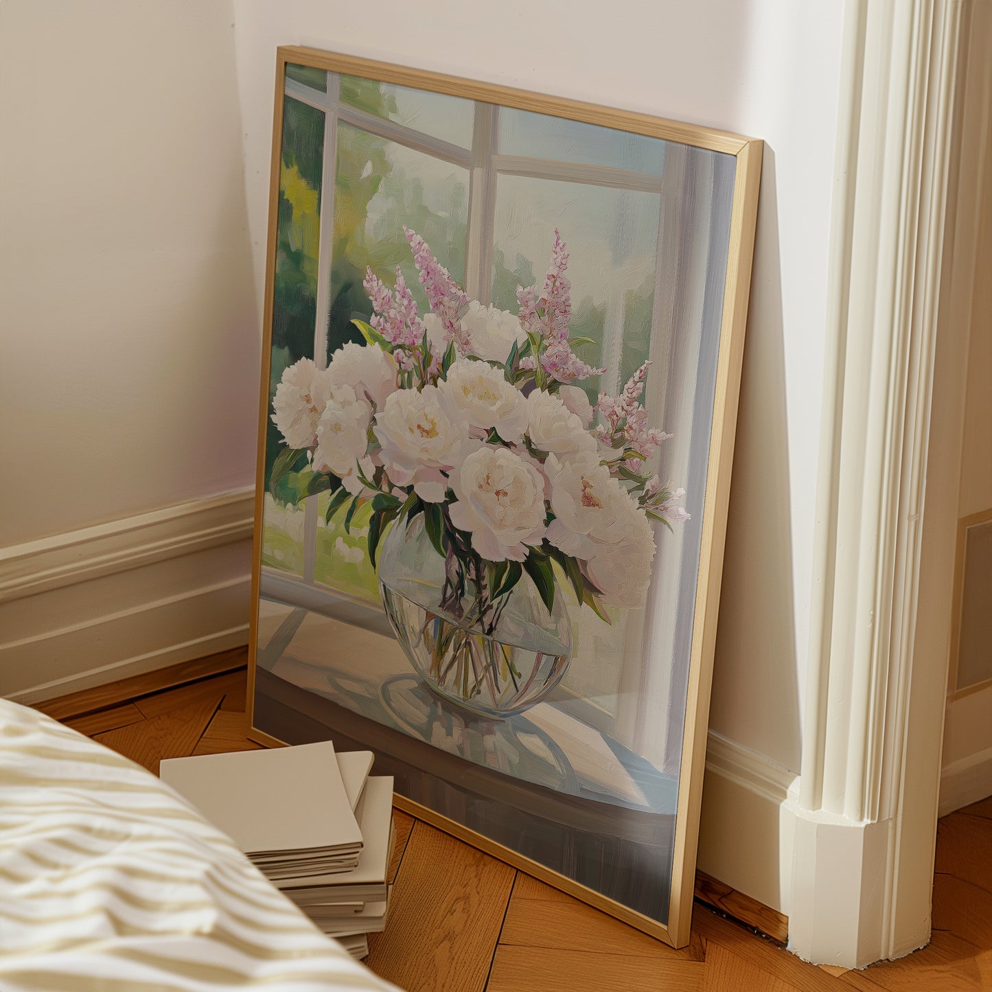 Morning Light Peonies, Cottagecore Floral Wall Art Print, Unframed Soft Botanical Poster on Matte Paper